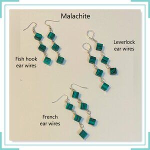 NEW Malachite cube crystal gemstone earrings (3 pairs)